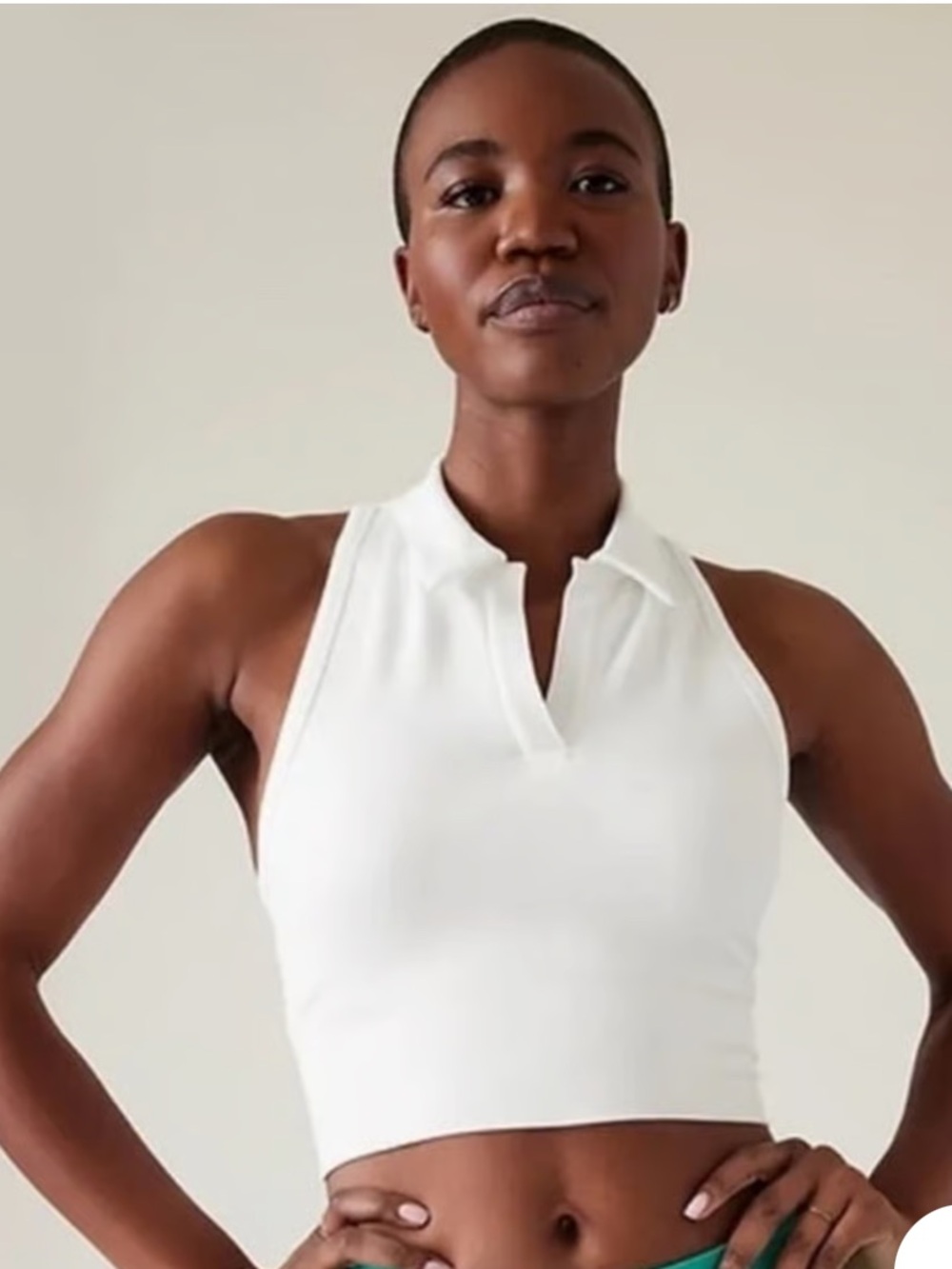 Athleta White Ribbed Sleeveless Polo Crop Top